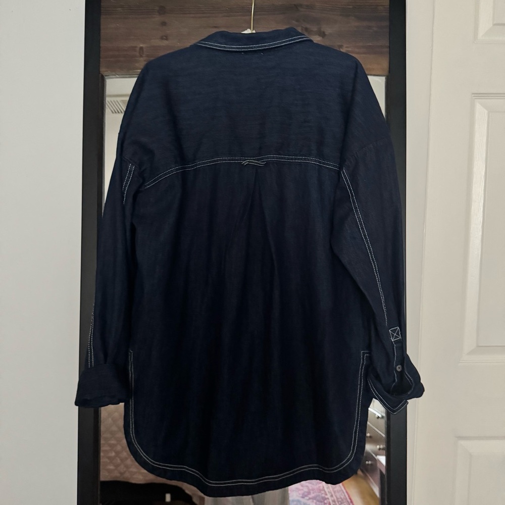 Pilcro Oversized Denim Jacket with White Embroidered Stitching - Picture 5 of 12